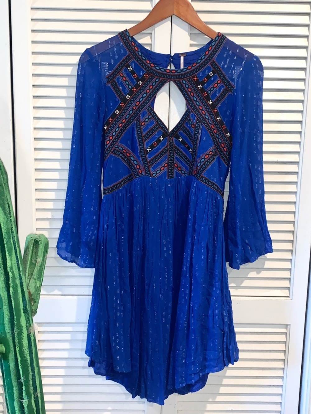 FREE PEOPLE All You Need Flowy Sheer Dress in Cobalt Blue - Picture 7 of 16